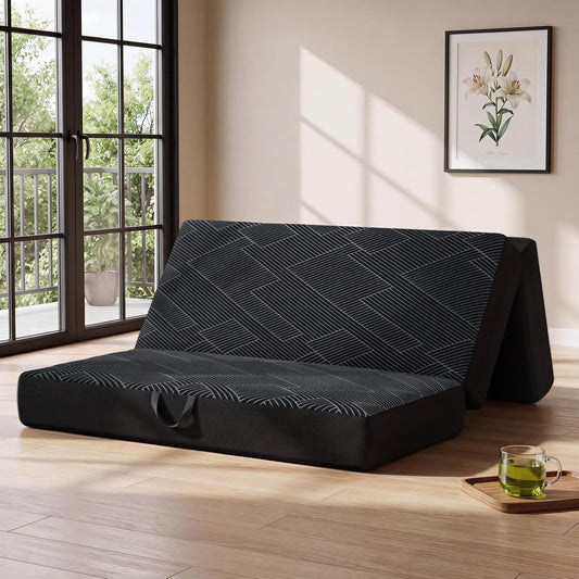 Vamcheer Foldable Mattress | Tri Folding Memory Foam Mattress with Washable Cover, Handle & Non-Slip Bottom for Travel, Camping & Guest Bed