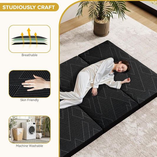 Vamcheer Foldable Mattress | Tri Folding Memory Foam Mattress with Washable Cover, Handle & Non-Slip Bottom for Travel, Camping & Guest Bed