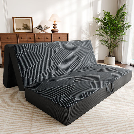 Tri Folding Mattress Twin Size - Foldable Mattress Trifold Memory Foam Mat with Washable Cover, Handle & Non-Slip Bottom, Portable Foldable Floor Sofa Bed for Travel Camping Guest - 6 Inch, 75"x38"x6"