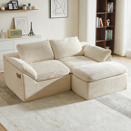 Vamcheer Boneless Loveseat with Ottoman, Cloud Couch Grey 58''x77''x25'' | Ultra comfy memory foam deep seat, modular cloud design with L chaise, no assembly, perfect for living room bedroom office